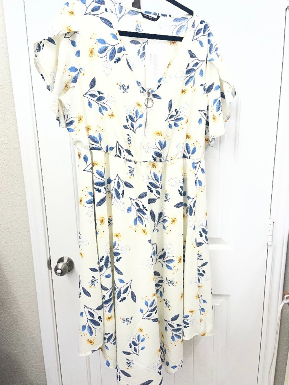 BloomChic Ruffle Sleeves Floral Pocket Quarter Zip Neck Dress Plus Size 14-16/1X